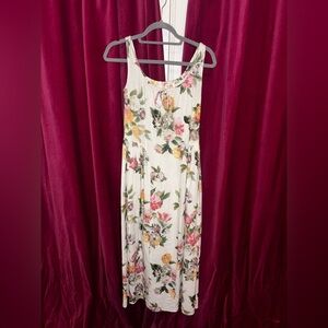 TACH Floral Maxi Dress - Cream with Pink and Green